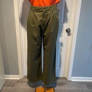 Gap Wide Leg Pleated Linen Pants Green Size 12